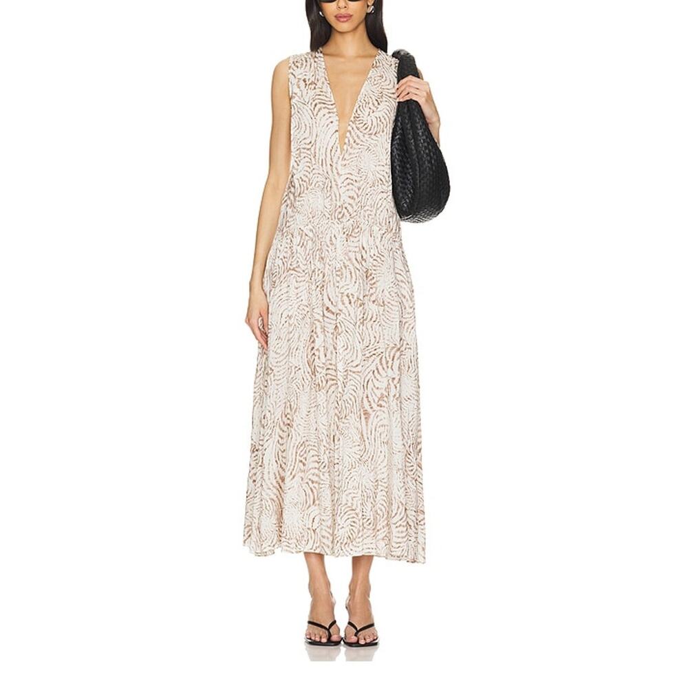 Anine Bing Cream and White Sleeveless Maxi Dress
